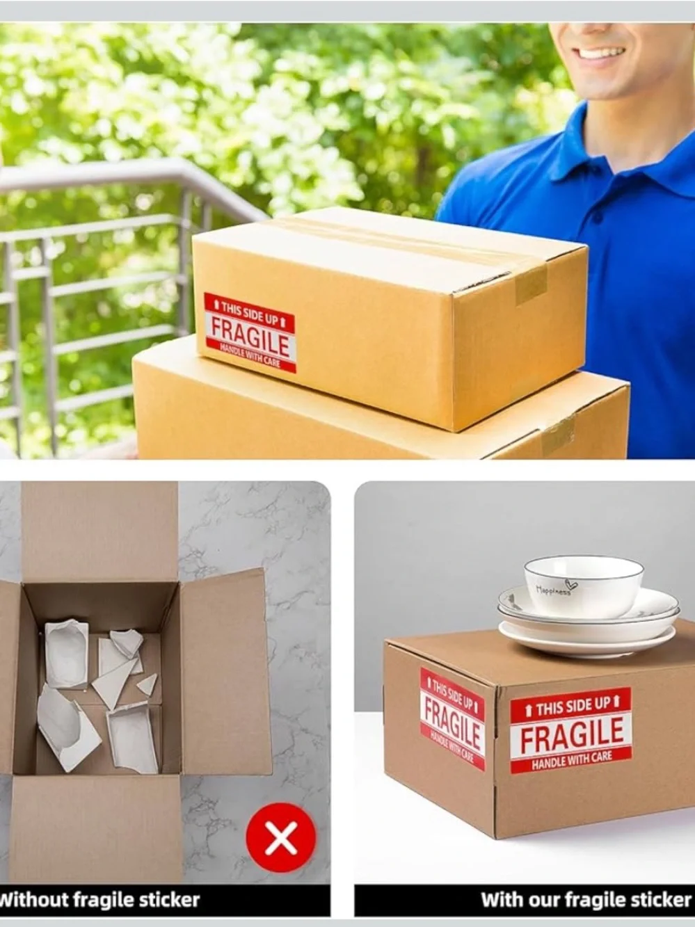 3x5 Inch Handle with Care This Side Up 100 Permanent Adhesive Fragile Stickers